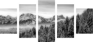 Tablou 5-piese munții înghețați în design alb-negru