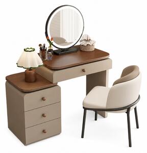 Set VERONA – Masă de toaletă pentru machiaj, oglindă iluminată LED, control touch, trei tipuri culoare, scaun, 80 cm