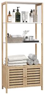 HOMCOM Mobilier de Baie cu 3 Rafturi, Dulăpior Inferior, Dulapior de Baie din Bambus, 63x30x138 cm, Alb | Aosom Romania