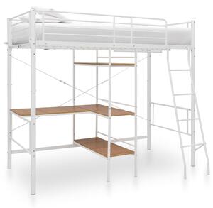 Cadru de pat supraetajat cu masă, alb, 90 x 200 cm, metal