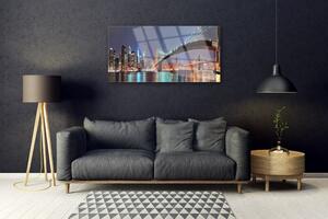 Tablou pe sticla Bridge City Arhitectura Albastru Maro Negru Gri
