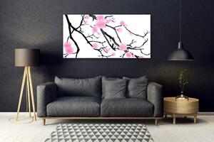 Tablou pe sticla Ramuri Flori Art Brown roz