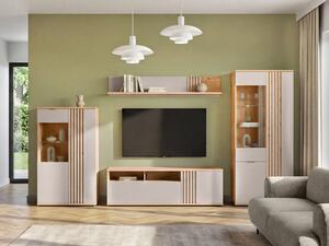 Set de living Venvou 111, Cașmir, Stejar artizan, PAL laminat, Sticlă, MDF