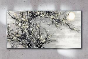 Tablou sticla ramuri de copac flori soare