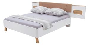 Cadru pat OLINDA 160x200, alb/maro, cu panouri laterale si iluminare l