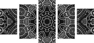 Tablou 5-piese Mandala cu motiv indian în design alb-negru