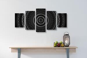 Tablou 5-piese Mandala cu modelul de soare în design alb-negru