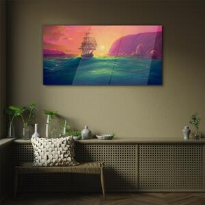 Tablou sticla Sea of ​​Sunset Ships