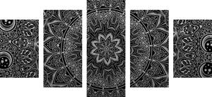 Tablou 5-piese Mandala orientală în design alb-negru