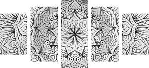 Tablou 5-piese Mandala etnică abstractă în design alb-negru