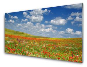 Panou sticla bucatarie Meadow Flori Peisaj Roșu Alb Verde