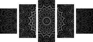 Tablou 5-piese Mandala vintage în stil indian în design alb-negru