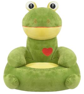 Scaun din pluș pentru copii, model broască, verde