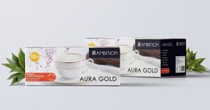 Set de cafea / ceai 12 piese Aura Gold, Ambition, portelan, 200 ml, alb