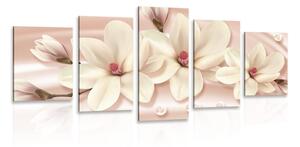Tablou 5-piese magnolie de lux cu perle