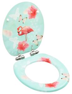 Capac WC cu închidere silențioasă, MDF, model flamingo