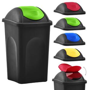 Coș de gunoi cu capac oscilant, negru și verde, 60L