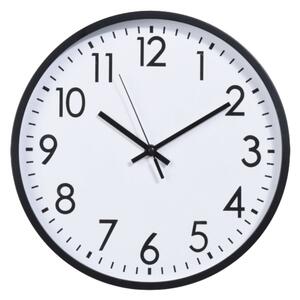 Ceas de perete alb cu cadru negru și cifre negre, 30 cm, design modern