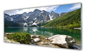 Tablou pe sticla Lacul Munții Peisaj Albastru Gri Alb