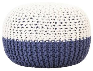 Fotoliu puf tricotat manual, albastru/alb, 50x35 cm, bumbac
