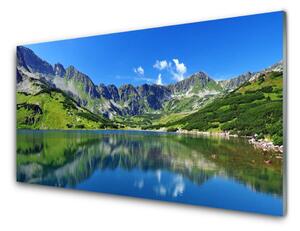 Panou sticla bucatarie Mountain Lake Peisaj Albastru Verde Gri