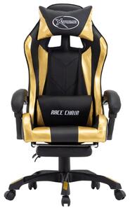 Scaun de racing suport picioare auriu/negru piele ecologică