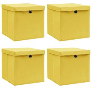Cutii depozitare cu capace 4 buc., galben, 32x32x32 cm, textil