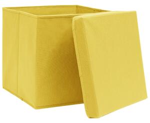 Cutii depozitare cu capace, 4 buc., galben, 28x28x28 cm