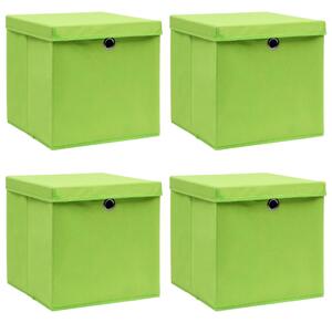 Cutii depozitare cu capace 4 buc. verde, 32x32x32 cm, textil
