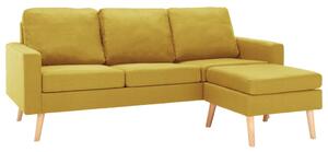 Canapea cu 3 locuri și taburet, galben, material textil
