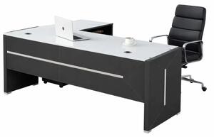 Set Elegance & Qualia - Birou Managerial cu blat din sticla si Scaun de birou ergonomic ,reglabil din piele