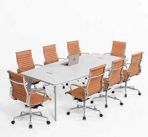 Set Elite & Prestige - Masa de conferinta cu picioare metalice si Scaun birou ergonomic, reglabil din piele ecologica maro