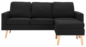 Canapea cu 3 locuri și taburet, negru, material textil