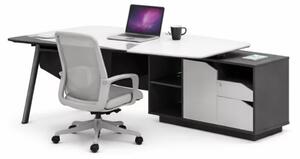 Set Platinia & Calvena - Birou cu dulap lateral,picioare metalice si Scaun de birou ergonomic cu functie de înclinare