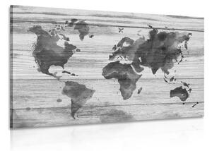 Tablou alb-negru conturul de harta pe fundal din lemn