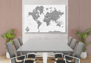 Tablou harta elegantă cu busolă în design alb-negru