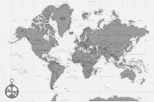 Tablou harta elegantă cu busolă în design alb-negru