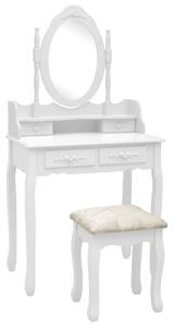 Set masă de toaletă cu taburet alb 75x69x140 cm lemn paulownia