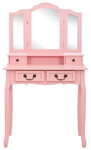 Set masă de toaletă cu taburet roz 80x69x141 cm lemn paulownia