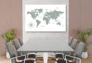 Tablou pe plută harta lumii decentă în design verde
