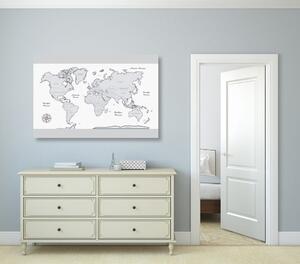 Tablou pe plută harta lumii cu marginea gri