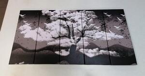 Tablou 5-piese copac în alb-negru acoperit de nori