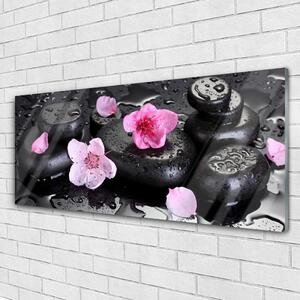 Tablou pe sticla Pietrele de flori Arta roz negru