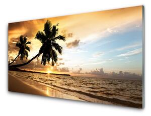 Tablou pe sticla Palm Trees Sea Beach Peisaj Galben Negru Albastru