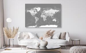 Tablou harta lumii elegantă vintage în alb-negru
