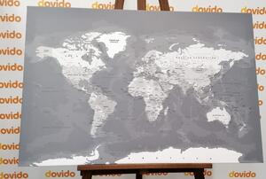 Tablou harta lumii elegantă vintage în alb-negru