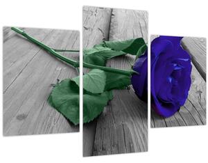 Tablou - Trandafir albastru cu tulpina verde (90x60 cm)