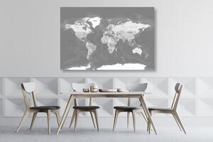 Tablou pe plută harta lumii elegantă vintage în alb-negru