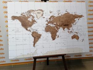 Tablou pe plută harta lumii frumoasă vintage cu fundalul alb