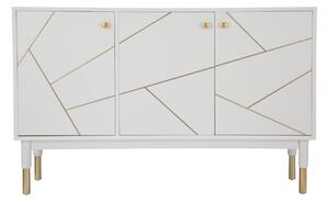 Comoda cu 3 usi Luxy, Mauro Ferretti, 120 x 45 x 75 cm, lemn de pin/fier, alb/auriu